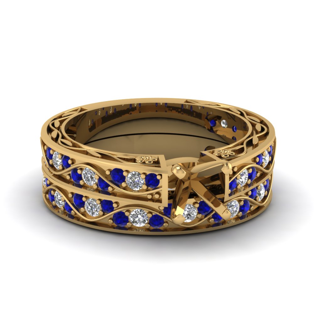 semi-mount-white-diamond-shank-wave-wedding-set-with-blue-sapphire-in-14K-rose-gold-FDENS3543SMGSABL-NL-YG