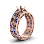 Load image into Gallery viewer, semi-mount-white-diamond-shank-wave-wedding-set-with-blue-sapphire-in-14K-rose-gold-FDENS3543SMGSABLANGLE2-NL-RG