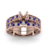 Load image into Gallery viewer, semi-mount-white-diamond-shank-wave-wedding-set-with-blue-sapphire-in-14K-rose-gold-FDENS3543SMGSABLANGLE5-NL-RG