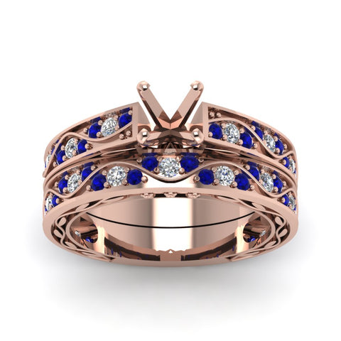 semi-mount-white-diamond-shank-wave-wedding-set-with-blue-sapphire-in-14K-rose-gold-FDENS3543SMGSABLANGLE5-NL-RG