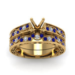 Load image into Gallery viewer, semi-mount-white-diamond-shank-wave-wedding-set-with-blue-sapphire-in-14K-rose-gold-FDENS3543SMGSABLANGLE5-NL-YG