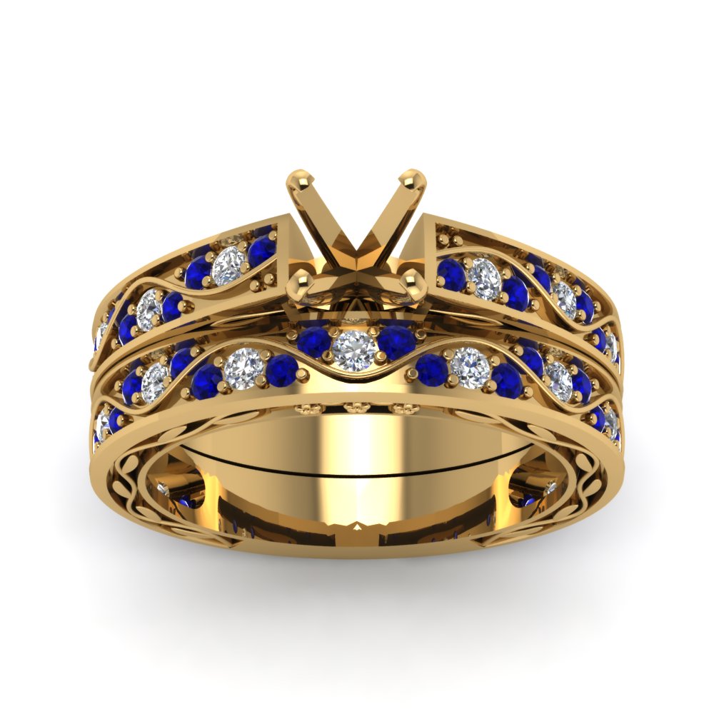 semi-mount-white-diamond-shank-wave-wedding-set-with-blue-sapphire-in-14K-rose-gold-FDENS3543SMGSABLANGLE5-NL-YG