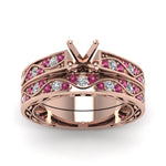 Load image into Gallery viewer, semi-mount-white-diamond-shank-wave-wedding-set-with-dark-pink-sapphire-in-14K-rose-gold-FDENS3543SMGSADRPIANGLE5-NL-RG