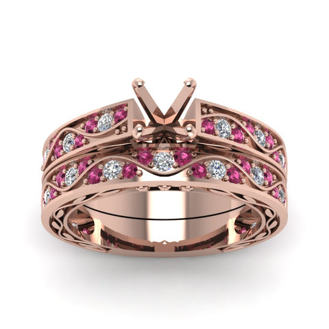 semi-mount-white-diamond-shank-wave-wedding-set-with-dark-pink-sapphire-in-14K-rose-gold-FDENS3543SMGSADRPIANGLE5-NL-RG