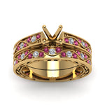 Load image into Gallery viewer, semi-mount-white-diamond-shank-wave-wedding-set-with-dark-pink-sapphire-in-14K-rose-gold-FDENS3543SMGSADRPIANGLE5-NL-YG