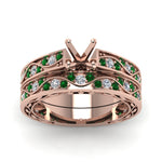 Load image into Gallery viewer, semi-mount-white-diamond-shank-wave-wedding-set-with-green-emerald-in-14K-rose-gold-FDENS3543SMGEMGRANGLE5-NL-RG