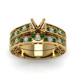 Load image into Gallery viewer, semi-mount-white-diamond-shank-wave-wedding-set-with-green-emerald-in-14K-rose-gold-FDENS3543SMGEMGRANGLE5-NL-YG