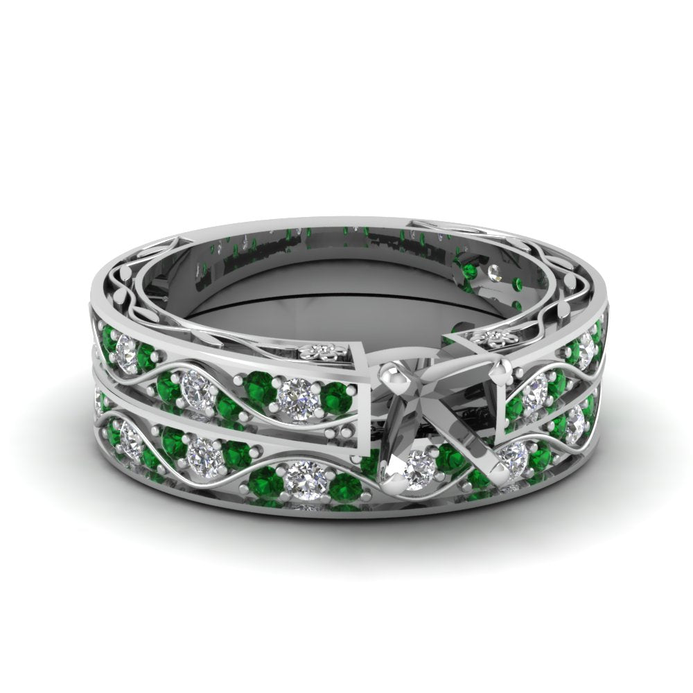 semi-mount-white-diamond-shank-wave-wedding-set-with-green-emerald-in-950-Platinum-FDENS3543SMGEMGR-NL-WG