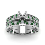 Load image into Gallery viewer, semi-mount-white-diamond-shank-wave-wedding-set-with-green-emerald-in-950-Platinum-FDENS3543SMGEMGRANGLE5-NL-WG