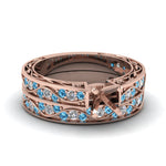 Load image into Gallery viewer, semi-mount-white-diamond-shank-wave-wedding-set-with-ice-blue-topaz-in-14K-rose-gold-FDENS3543SMGICBLTO-NL-RG