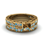 Load image into Gallery viewer, semi-mount-white-diamond-shank-wave-wedding-set-with-ice-blue-topaz-in-14K-rose-gold-FDENS3543SMGICBLTO-NL-YG