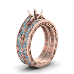 Load image into Gallery viewer, semi-mount-white-diamond-shank-wave-wedding-set-with-ice-blue-topaz-in-14K-rose-gold-FDENS3543SMGICBLTOANGLE2-NL-RG