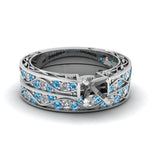 Load image into Gallery viewer, semi-mount-white-diamond-shank-wave-wedding-set-with-ice-blue-topaz-in-950-Platinum-FDENS3543SMGICBLTO-NL-WG