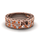 Load image into Gallery viewer, semi-mount-white-diamond-shank-wave-wedding-set-with-orange-sapphire-in-14K-rose-gold-FDENS3543SMGSAOR-NL-RG