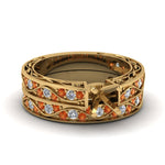 Load image into Gallery viewer, semi-mount-white-diamond-shank-wave-wedding-set-with-orange-sapphire-in-14K-rose-gold-FDENS3543SMGSAOR-NL-YG