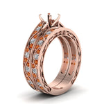 Load image into Gallery viewer, semi-mount-white-diamond-shank-wave-wedding-set-with-orange-sapphire-in-14K-rose-gold-FDENS3543SMGSAORANGLE2-NL-RG