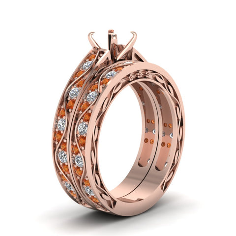 semi-mount-white-diamond-shank-wave-wedding-set-with-orange-sapphire-in-14K-rose-gold-FDENS3543SMGSAORANGLE2-NL-RG