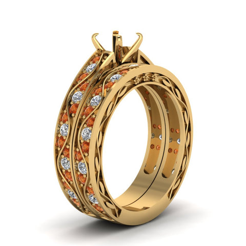 semi-mount-white-diamond-shank-wave-wedding-set-with-orange-sapphire-in-14K-rose-gold-FDENS3543SMGSAORANGLE2-NL-YG