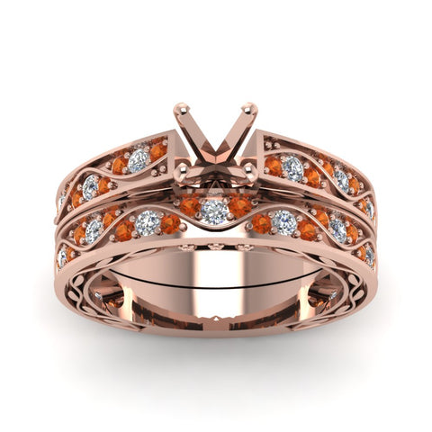semi-mount-white-diamond-shank-wave-wedding-set-with-orange-sapphire-in-14K-rose-gold-FDENS3543SMGSAORANGLE5-NL-RG