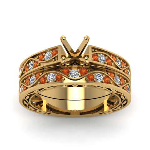 semi-mount-white-diamond-shank-wave-wedding-set-with-orange-sapphire-in-14K-rose-gold-FDENS3543SMGSAORANGLE5-NL-YG