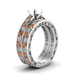 Load image into Gallery viewer, semi-mount-white-diamond-shank-wave-wedding-set-with-orange-sapphire-in-14K-white-gold-FDENS3543SMGSAORANGLE2-NL-WG