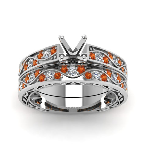 semi-mount-white-diamond-shank-wave-wedding-set-with-orange-sapphire-in-14K-white-gold-FDENS3543SMGSAORANGLE5-NL-WG