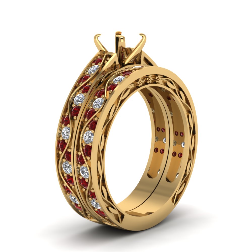 semi-mount-white-diamond-shank-wave-wedding-set-with-red-ruby-in-14K-rose-gold-FDENS3543SMGRUDRANGLE2-NL-YG