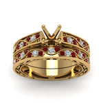 Load image into Gallery viewer, semi-mount-white-diamond-shank-wave-wedding-set-with-red-ruby-in-14K-rose-gold-FDENS3543SMGRUDRANGLE5-NL-YG