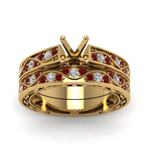 semi-mount-white-diamond-shank-wave-wedding-set-with-red-ruby-in-14K-rose-gold-FDENS3543SMGRUDRANGLE5-NL-YG