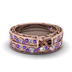 Load image into Gallery viewer, semi-mount-white-diamond-shank-wave-wedding-set-with-violac-topaz-in-14K-rose-gold-FDENS3543SMGVITO-NL-RG