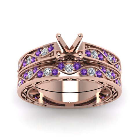 semi-mount-white-diamond-shank-wave-wedding-set-with-violac-topaz-in-14K-rose-gold-FDENS3543SMGVITOANGLE5-NL-RG