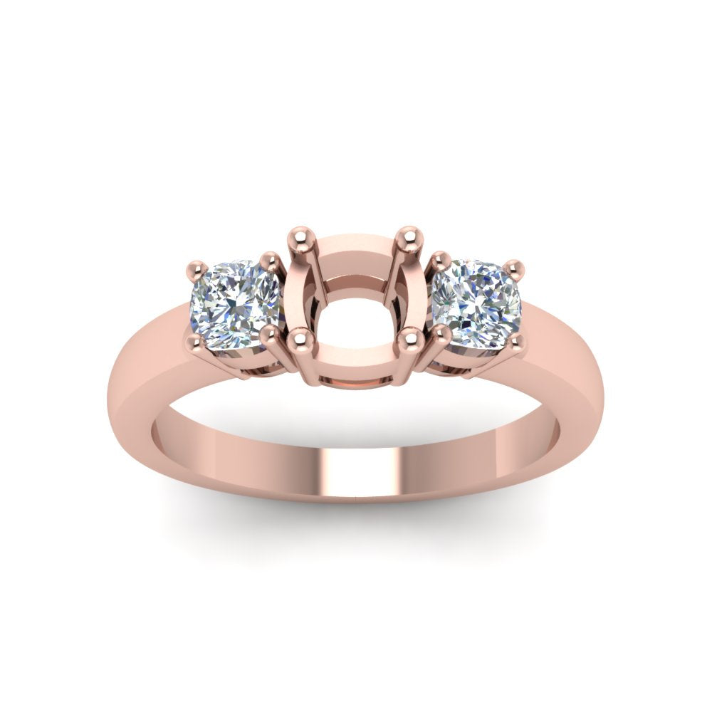 Semi Mount Classic Cushion Cut 3 Stone Ring