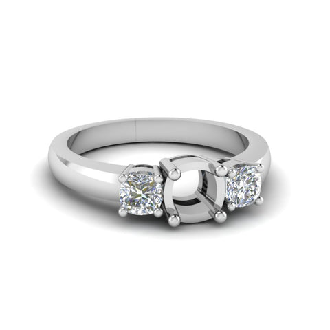 Semi Mount Classic Cushion Cut 3 Stone Ring