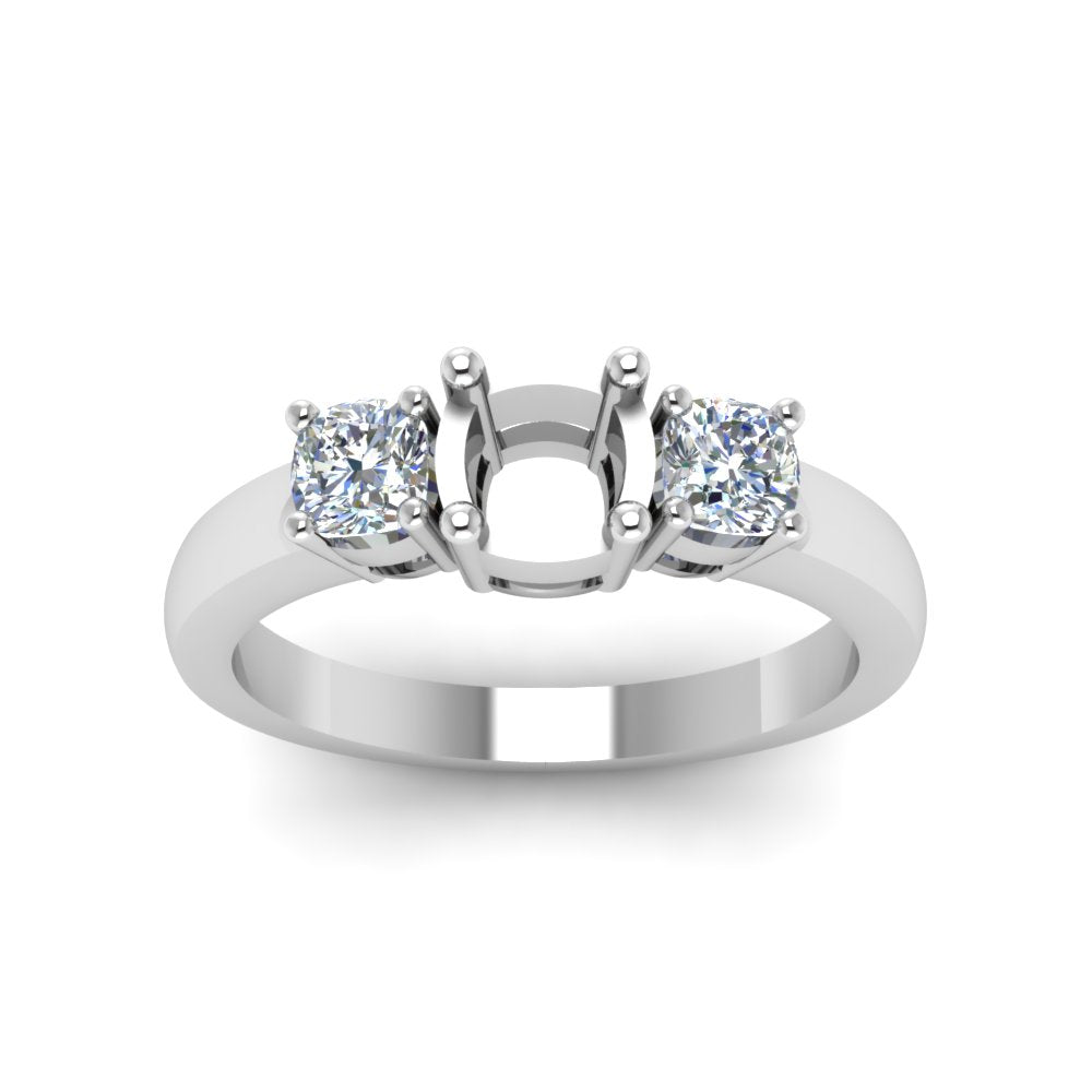 Semi Mount Classic Cushion Cut 3 Stone Ring