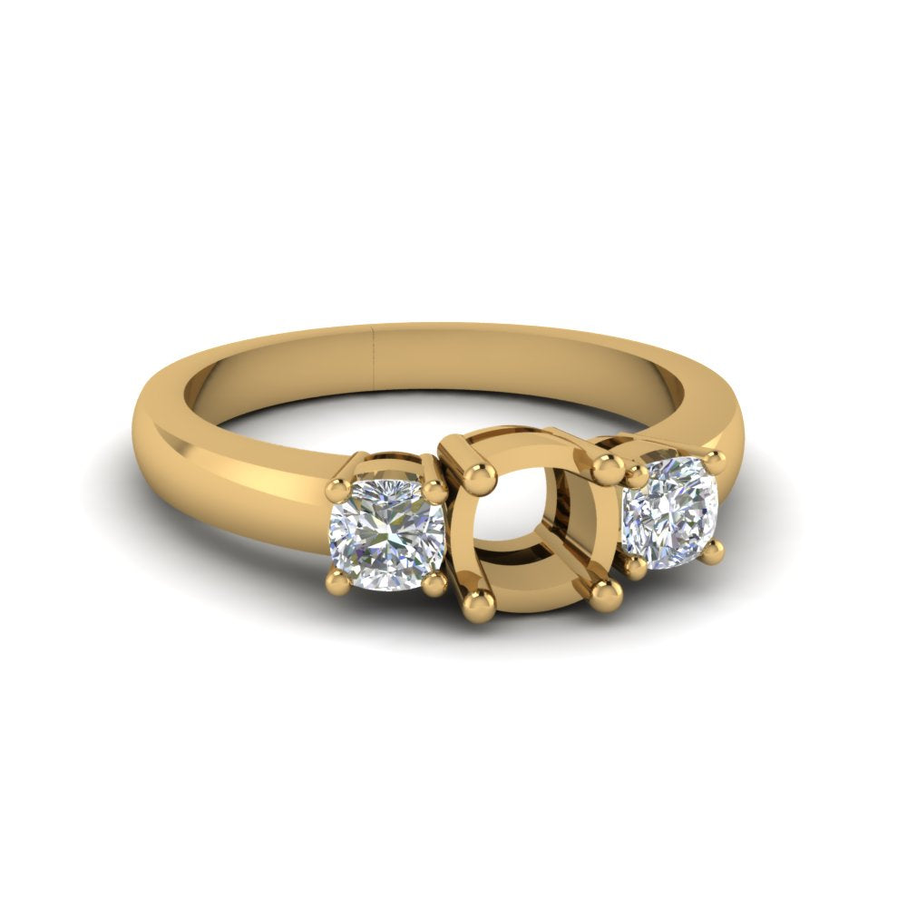 Semi Mount Classic Cushion Cut 3 Stone Ring
