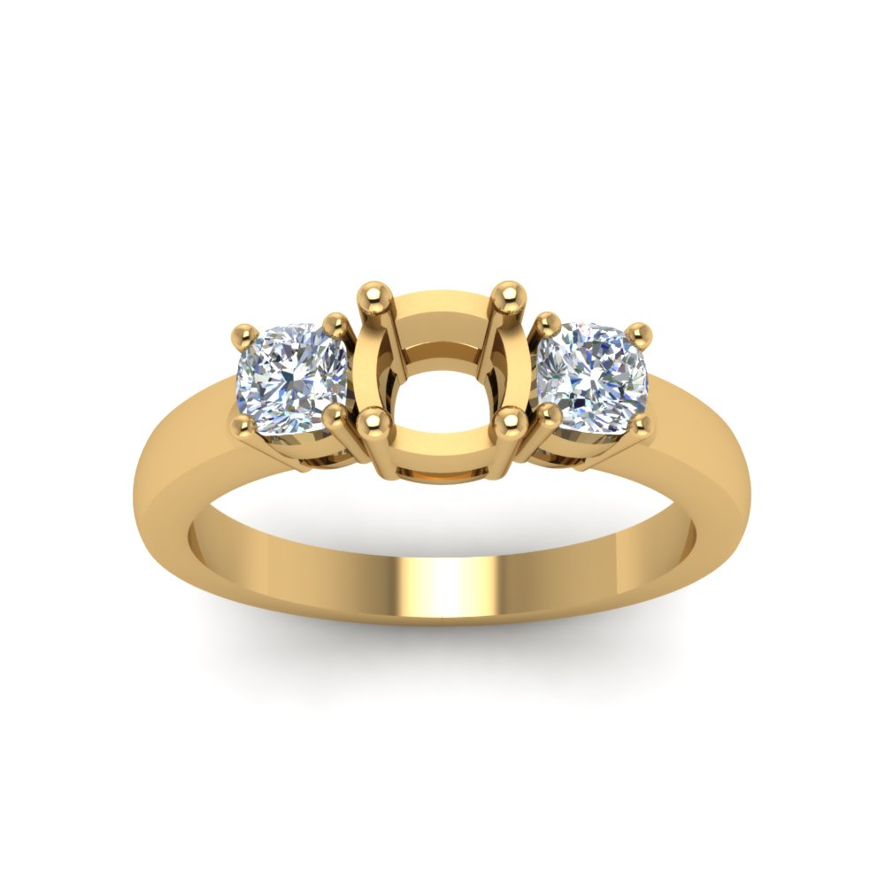 Semi Mount Classic Cushion Cut 3 Stone Ring