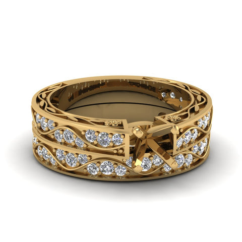 semi-mount-with-white-diamond-shank-wave-wedding-set-in-14K-yellow-gold-FDENS3543SM-NL-YG