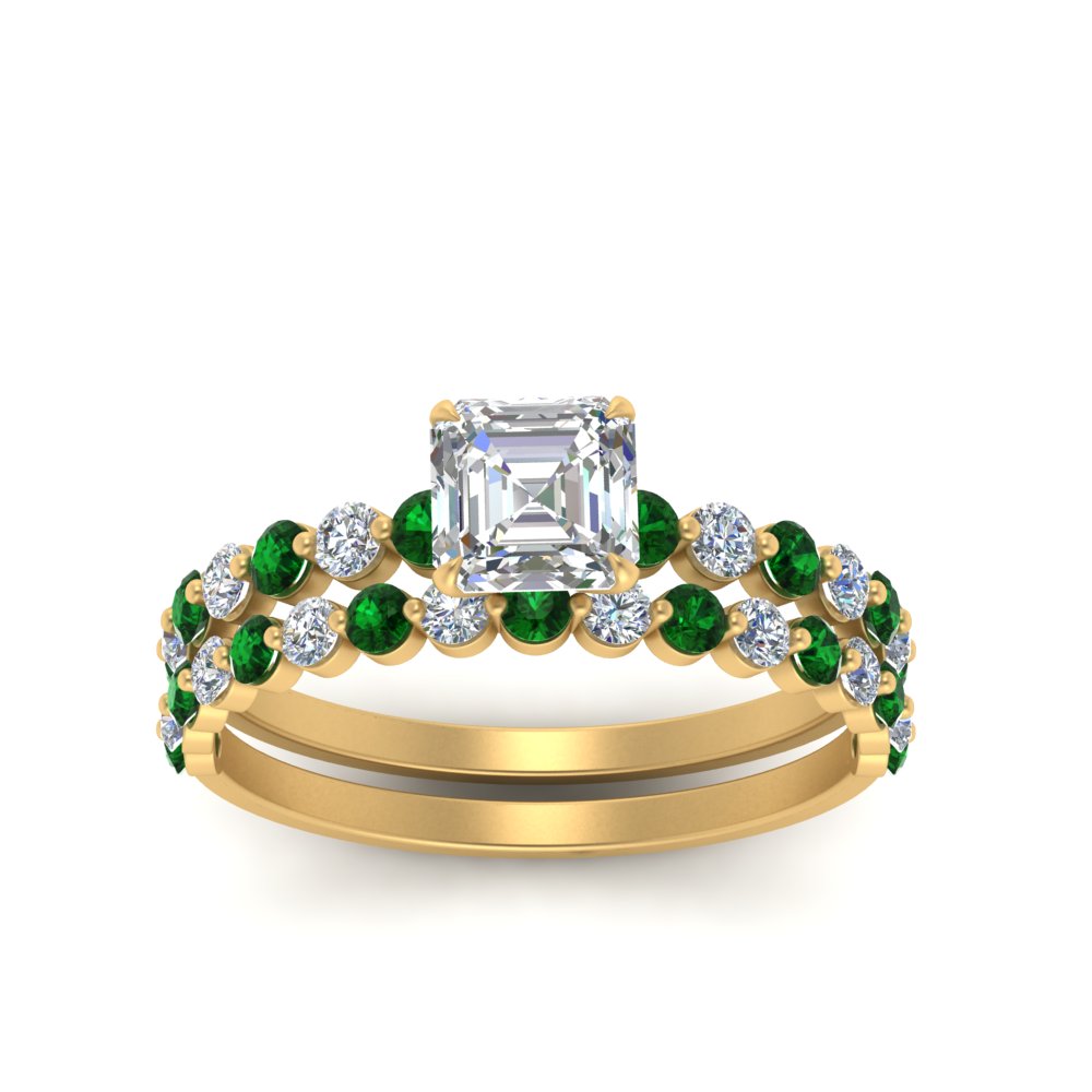 shared-prong-asscher-engagement-and-wedding-ring-set-with-emerald-in-FDENS3023ASGEMGR-NL-YG