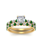 Load image into Gallery viewer, shared-prong-asscher-engagement-and-wedding-ring-set-with-emerald-in-FDENS3023ASGEMGR-NL-YG
