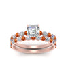 Load image into Gallery viewer, shared-prong-asscher-engagement-and-wedding-ring-set-with-orange-sapphire-in-FDENS3023ASGSAOR-NL-RG