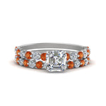 Load image into Gallery viewer, shared-prong-asscher-engagement-and-wedding-ring-set-with-orange-sapphire-in-FDENS3023ASGSAOR-NL-WG
