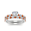 Load image into Gallery viewer, shared-prong-asscher-engagement-and-wedding-ring-set-with-orange-sapphire-in-FDENS3023ASGSAOR-NL-WG