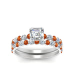 Load image into Gallery viewer, shared-prong-asscher-engagement-and-wedding-ring-set-with-orange-sapphire-in-FDENS3023ASGSAOR-NL-WG
