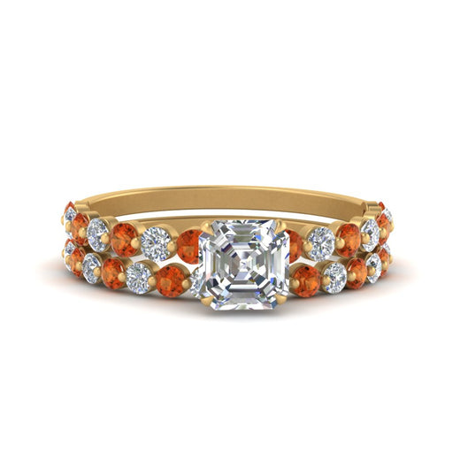 shared-prong-asscher-engagement-and-wedding-ring-set-with-orange-sapphire-in-FDENS3023ASGSAOR-NL-YG