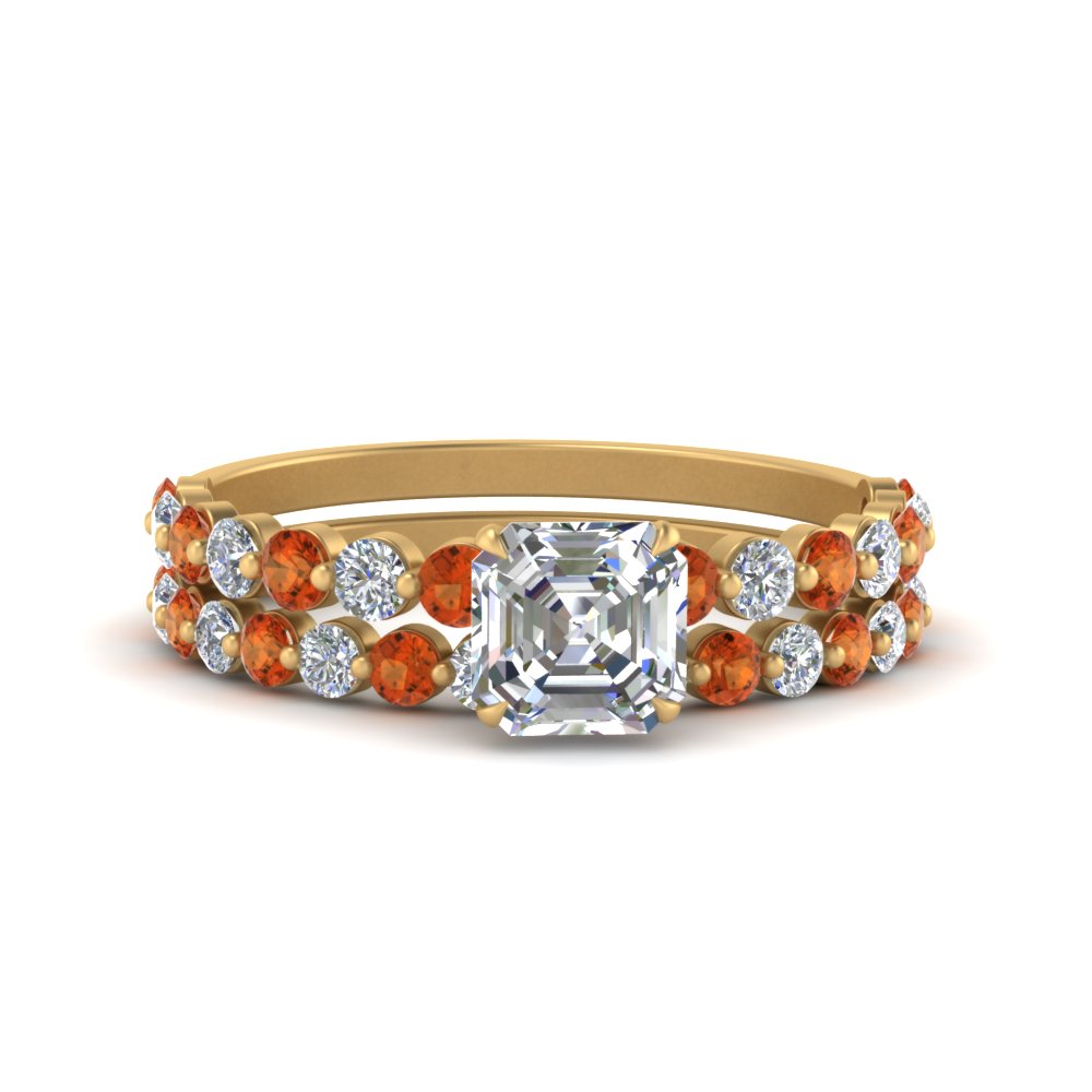 shared-prong-asscher-engagement-and-wedding-ring-set-with-orange-sapphire-in-FDENS3023ASGSAOR-NL-YG