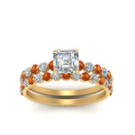 Load image into Gallery viewer, shared-prong-asscher-engagement-and-wedding-ring-set-with-orange-sapphire-in-FDENS3023ASGSAOR-NL-YG
