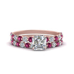 Load image into Gallery viewer, shared-prong-asscher-engagement-and-wedding-ring-set-with-pink-sapphire-in-FDENS3023ASGSADRPI-NL-RG
