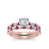 Load image into Gallery viewer, shared-prong-asscher-engagement-and-wedding-ring-set-with-pink-sapphire-in-FDENS3023ASGSADRPI-NL-RG