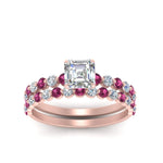 Load image into Gallery viewer, shared-prong-asscher-engagement-and-wedding-ring-set-with-pink-sapphire-in-FDENS3023ASGSADRPI-NL-RG

