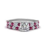 Load image into Gallery viewer, shared-prong-asscher-engagement-and-wedding-ring-set-with-pink-sapphire-in-FDENS3023ASGSADRPI-NL-WG
